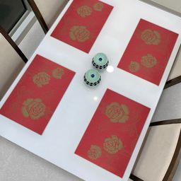 HOKIPO Set Of 4 Red & Green Floral Reversible Table Placemats-11