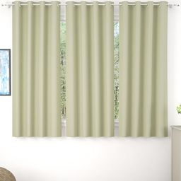 Story@Home Faux Silk Solid Solid 300GSM Beige Room Darkening Blackout Window Curtain - Set Of 3-5