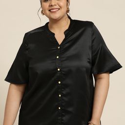 Sztori Plus Size Flared Sleeves Satin Finish Shirt-image-76
