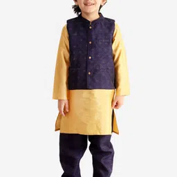 KID1 Boys Navy Blue & Gold Kurta with Pyjamas  With Sequins Nehru Jacket-image-22