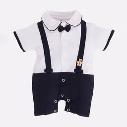 BABY GO Infant Boys White & Navy Blue Solid Cotton Rompers-image-24
