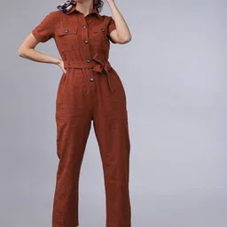Tokyo Talkies Women Brown Solid Basic Jumpsuit-picture-40