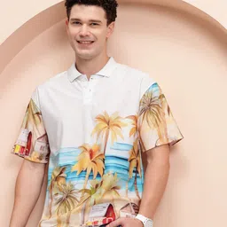 Mast & Harbour Men Printed Polo Collar Drop-Shoulder Sleeves T-shirt-picture-33