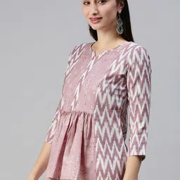 SheWill Lavender & White Ethnic Motifs Printed Round Neck Regular Sleeves Straight Kurti-image-24