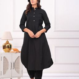 Ka-mee Mandarin Collar Pure Cotton Tunic With Trousers-image-60