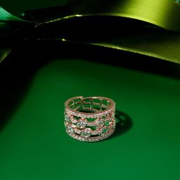 AMI Rose Gold-Plated Cubic Zirconia Studded Finger Ring-image-30