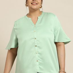 Sztori Plus Size Flared Sleeves Satin Finish Shirt-22