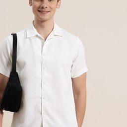 HERE&NOW Textured Cuban Collar Casual Shirt-image-24