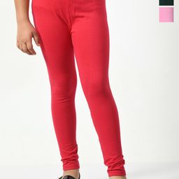 KAYU Girls Solid Pack Of 3 Churidar-Length Leggings-image-95