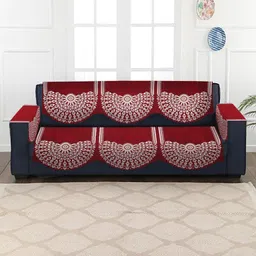 HOSTA HOMES Maroon & White Jacquard Velvet 5-Seater Sofa Cover-56