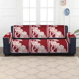 HOSTA HOMES Set of 16 Red Jacquard Velvet 5 Seater Sofa Cover With Arm Rest-46