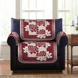 HOSTA HOMES Red & White Jacquard Velvet 5-Seater Sofa Cover-48