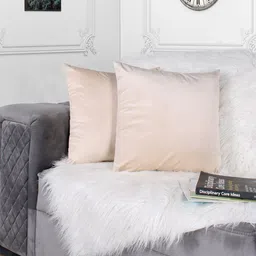 STITCHNEST Beige 2 Pieces Velvet Square Cushion Covers-image-3