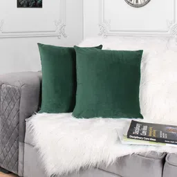 STITCHNEST Green 2 Pieces Velvet Square Cushion Covers-21