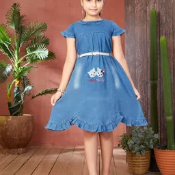 Aarika Girls Denim Fit and Flare Dress Comes with a belt-image-60