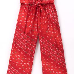 CrayonFlakes Bandhani Printed Belted Palazzo - Red-image-62