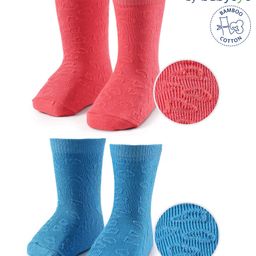 Babyoye Eco Conscious 100% Cotton Ankle Length Socks With Self Design Pack of 2 - Blue & Red-image-71