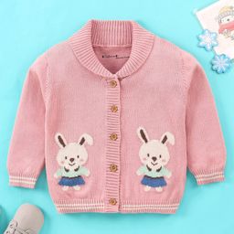 ToffyHouse 100% Cotton Full Sleeves Cardigan with Bunny Design - Light Pale Rose-image-53