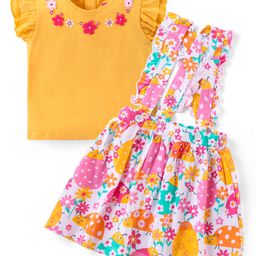 Babyhug Cotton Knit Flutter Sleeves Top & Skirt Set With Floral Print - Multicolor-image-35