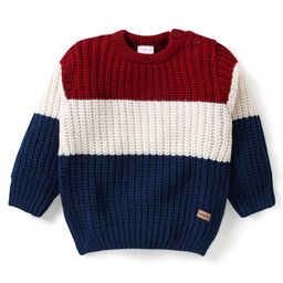 Babyhug Full Sleeves Color Blocked Sweater - Maroon & Navy Blue-image-14