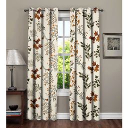 RRC Microfiber Cotton Floral Door Curtains  Set of 2 Curtains    Cream-18