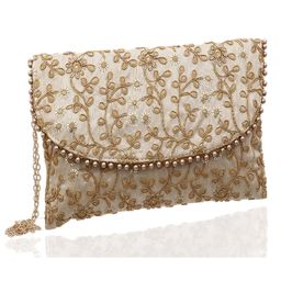 Kuber Industries Handcrafted Embroidered Party Wear Clutch Bag Purse Handbag For Bridal, Casual, Party, Wedding Cream - CTKTC34515-33
