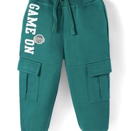 Babyhug Terry Knit Full Length Text Printed Lounge Pant - Teal Blue-12