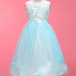 Mark & Mia Sleeveless Party Gown with Floral Embroidery & Sequin Detailing - Light Blue-image-41