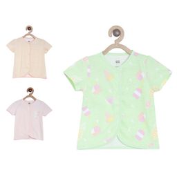 MINI KLUB Cotton Knit Pack Of 3 Half Sleeves Ice Creams Printed & Striped Jhablas - Multi Colour-image-91
