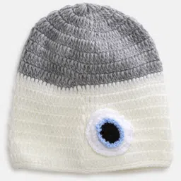 MayRa Knits Hand Knitted Eye Crochet Designed Colour Blocked Cap - Cream-picture-6