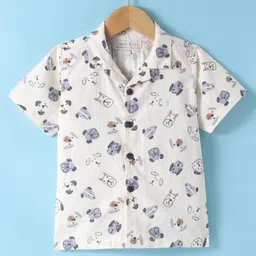 JASH KIDS Cotton Knit Half Sleeves Shirt with Dog Print - Grey-picture-2