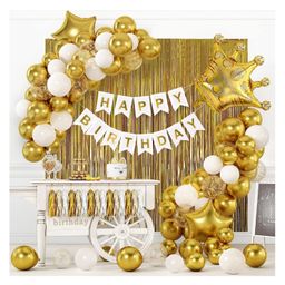 Bubble Trouble Golden & White Birthday Decoration combo with 40pcs metallic balloon Set of 53-image-45