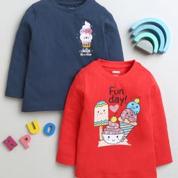 BUMZEE Cotton Knit Full Sleeves Tops with Ice-Cream Print Pack Of 2 - Navy Blue & Red-image-22