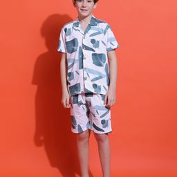 Lil Tomatoes Cotton Jersey Knit Half Sleeves Abstract Printed Night Suit Set - White-image-9