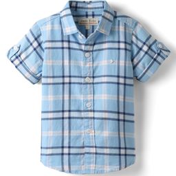 JASH KIDS Cotton Woven Half Sleeves Checks Shirt - Blue-image-7