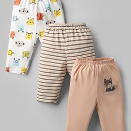 OHMS Single Jersey Knit Full Length Lounge Pants With Stripes & Animal Print Pack of 3 - Tan White & Brown-image-34