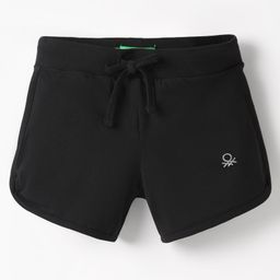 UCB Knit Knee Length Solid Color Shorts with Brand Logo - Black-image-67