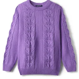 Pine Kids Knit Full Sleeves Pullover Sweater with Floral Design - Purple-picture-12