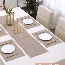 HOKIPO Beige 5-Pieces Solid Rectangular Table Placemats & Table Runner image 5