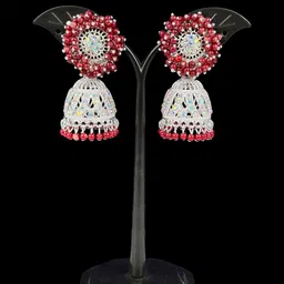 shreeji jewels Artificial Stones Studded & Beaded Dome Shaped Jhumkas-picture-48