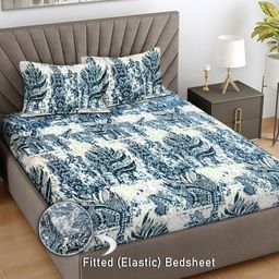 FABINALIV Blue & White Ethnic Motifs 300 TC King Bedsheet with 2 Pillow Covers-picture-18