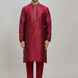 Arihant Rai Sinha Floral Woven Design Mandarin Collar Jacquard Straight Kurta & Churidar-image-47