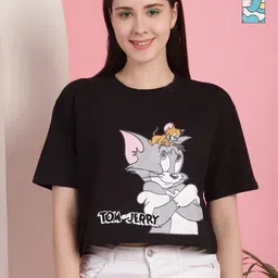 Dreambe Women Pack of 2 Tom & Jerry Graphic Printed Round Neck Cotton Boxy T-shirts-picture-10