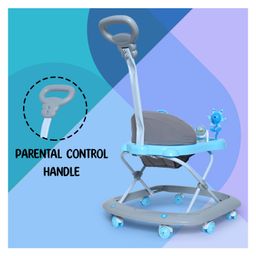 Funride Baby Walker with Parent Handle RodFoldable Activity Walker with Adjustable Height & Parent Handle Rod- Blue & Grey image 3