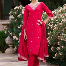 Growdamy Women Ethnic Motifs Embroidered Kurta with Trousers & Dupatta-picture-15