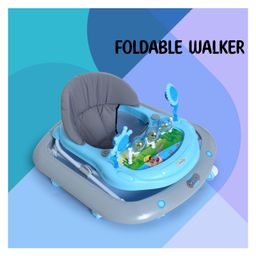Funride Baby Walker with Parent Handle RodFoldable Activity Walker with Adjustable Height & Parent Handle Rod- Blue & Grey image 4