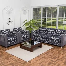 Kuber Industries Grey & White 16 Pieces Printed 5-Seater Velvet Sofa Covers With Arms-image-73