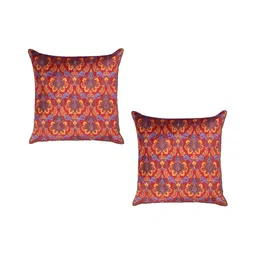 MONKDECOR Red & Orange 2 Pieces Ethnic Motifs Velvet Square Cushion Covers-13