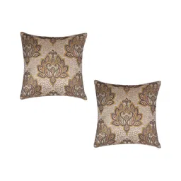 MONKDECOR Off White & Yellow 2 Pieces Ethnic Motifs Velvet Square Cushion Covers-image-84