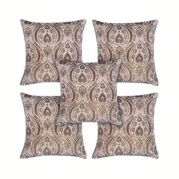 MONKDECOR Beige & Blue 5 Pieces Ethnic Motifs Velvet Square Cushion Covers-image-8